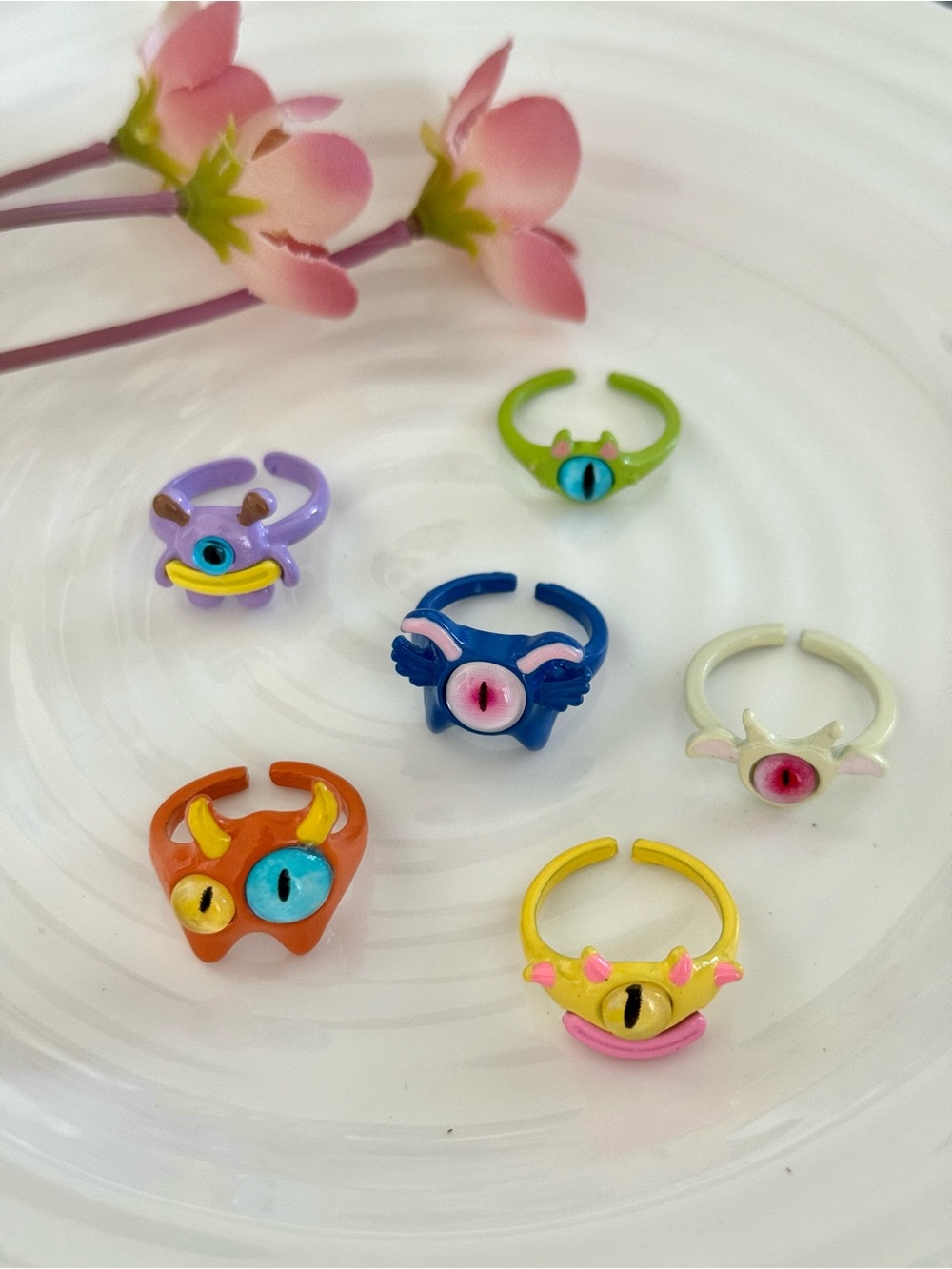 Little Monsters Adjustable Resin Ring Set of 6 | Kawaii Y2K Harajuku